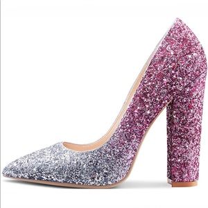 NWT Castamere Womens Sky High Block Heel Glitter Pumps